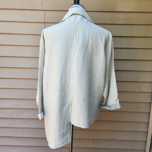 Blanque 100% Linen Button-Up Blouse Cream Asymmetric Draped Natural USA - Picture 10 of 14